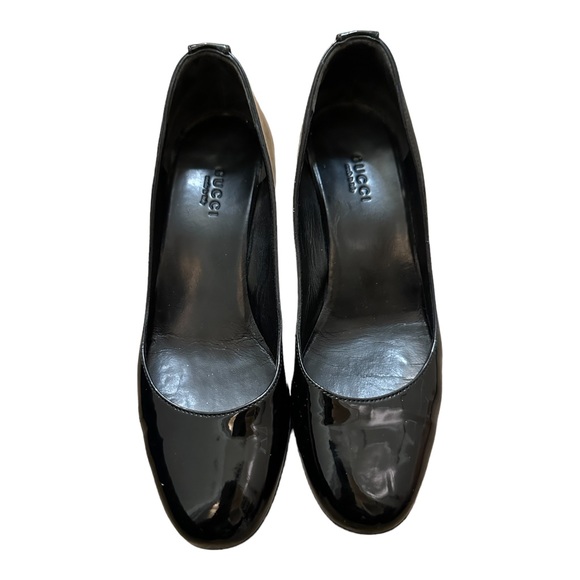 Gucci Authentic Patent Leather Wedges Black Size 8 Minor Flaws - Picture 2 of 9